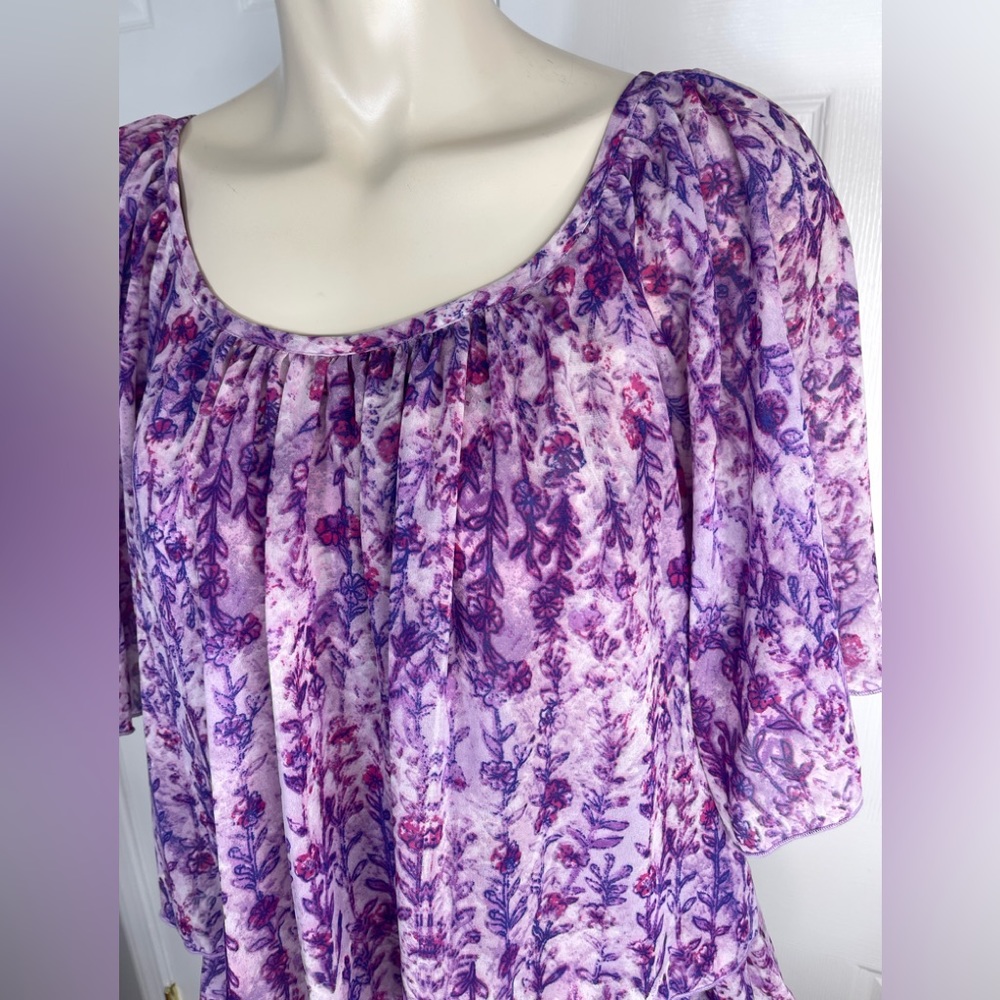 VINTAGE AMERICA Nine West Collection Floral layered tiered blouse Pink lilac S